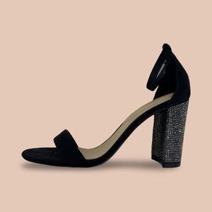 Black Block Heel Sandals with Ankle Strap